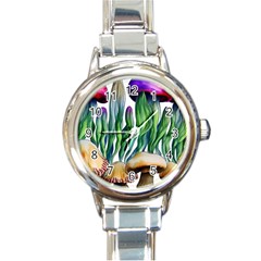 Cozy Mushroom Forest Historical Boho Round Italian Charm Watch by GardenOfOphir