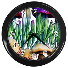 Cozy Mushroom Forest Historical Boho Wall Clock (black) by GardenOfOphir