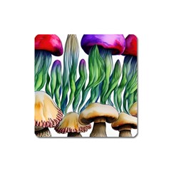 Cozy Mushroom Forest Historical Boho Square Magnet by GardenOfOphir