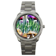 Cozy Mushroom Forest Historical Boho Sport Metal Watch by GardenOfOphir