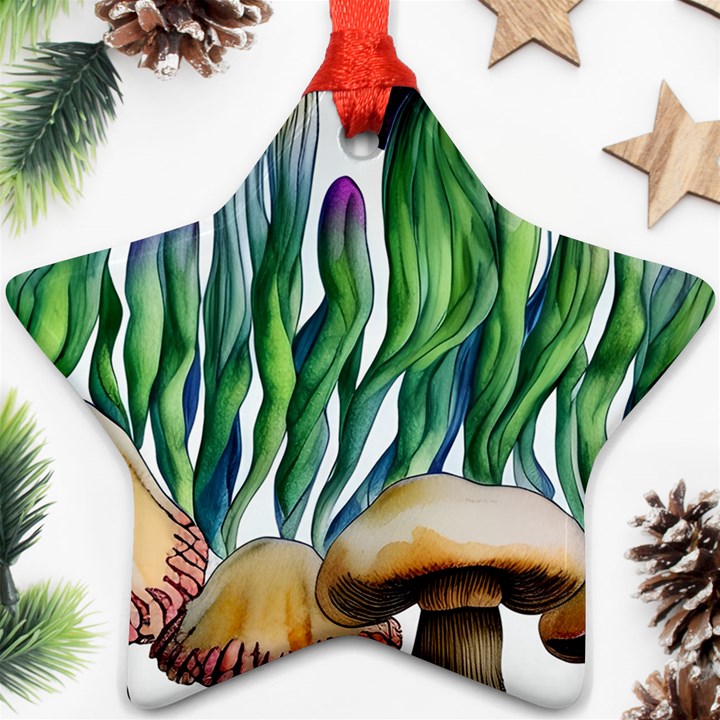 Cozy Mushroom Forest Historical Boho Star Ornament (Two Sides)