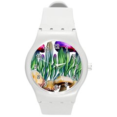 Cozy Mushroom Forest Historical Boho Round Plastic Sport Watch (m) by GardenOfOphir