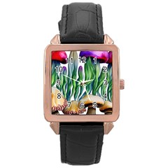 Cozy Mushroom Forest Historical Boho Rose Gold Leather Watch  by GardenOfOphir