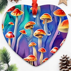 Tiny Toadstools Heart Ornament (two Sides) by GardenOfOphir