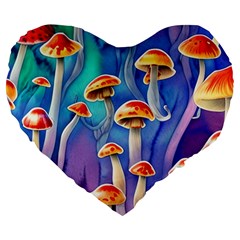 Tiny Toadstools Large 19  Premium Flano Heart Shape Cushions by GardenOfOphir