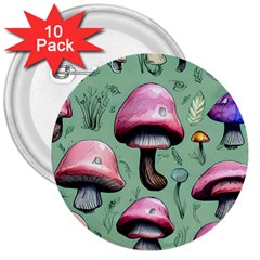 Boho Woods Mushroom 3  Buttons (10 Pack)  by GardenOfOphir