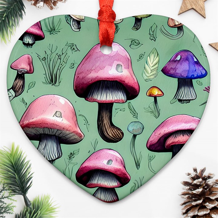 Boho Woods Mushroom Heart Ornament (Two Sides)