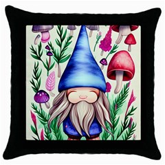 Tiny Mushroom Forest Scene Throw Pillow Case (black) by GardenOfOphir