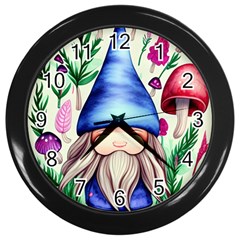 Tiny Mushroom Forest Scene Wall Clock (black) by GardenOfOphir