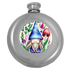 Tiny Mushroom Forest Scene Round Hip Flask (5 Oz) by GardenOfOphir