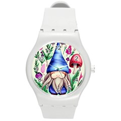 Tiny Mushroom Forest Scene Round Plastic Sport Watch (m) by GardenOfOphir