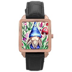 Tiny Mushroom Forest Scene Rose Gold Leather Watch  by GardenOfOphir