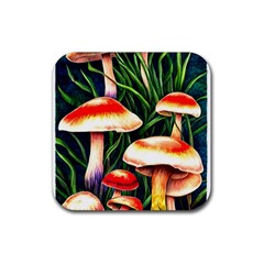 Mushroom Fairy Garden Rubber Coaster (square) by GardenOfOphir