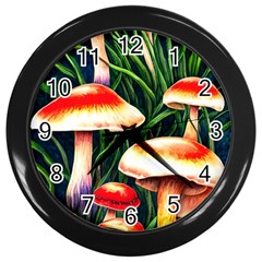 Mushroom Fairy Garden Wall Clock (black) by GardenOfOphir