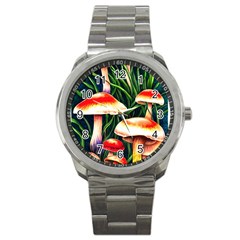 Mushroom Fairy Garden Sport Metal Watch by GardenOfOphir