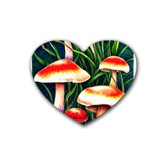 Mushroom Fairy Garden Rubber Coaster (heart) by GardenOfOphir