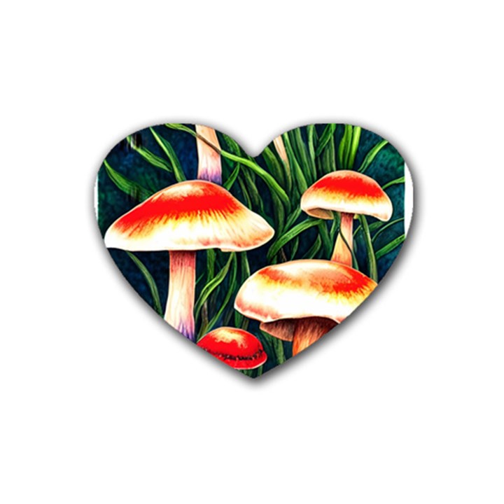 Mushroom Fairy Garden Rubber Coaster (Heart)