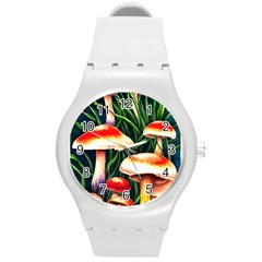 Mushroom Fairy Garden Round Plastic Sport Watch (m) by GardenOfOphir