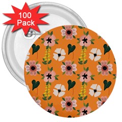 Flower Orange Pattern Floral 3  Buttons (100 Pack)  by Dutashop