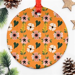 Flower Orange Pattern Floral Round Ornament (two Sides)