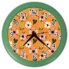 Flower Orange Pattern Floral Color Wall Clock by Dutashop