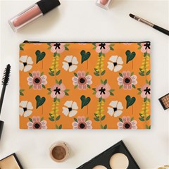 Flower Orange Pattern Floral Cosmetic Bag (large)