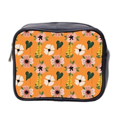 Flower Orange Pattern Floral Mini Toiletries Bag (two Sides) by Dutashop