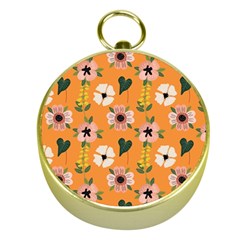 Flower Orange Pattern Floral Gold Compasses by Dutashop