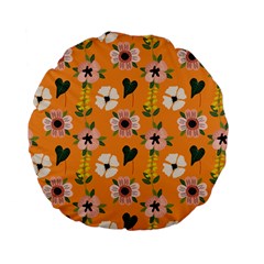 Flower Orange Pattern Floral Standard 15  Premium Flano Round Cushions by Dutashop