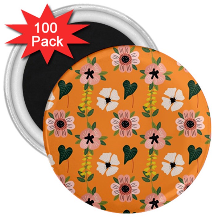 Flower Orange Pattern Floral 3  Magnets (100 pack)