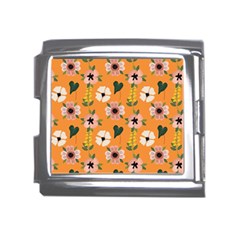 Flower Orange Pattern Floral Mega Link Italian Charm (18mm) by Dutashop