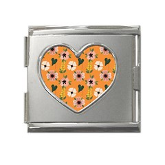 Flower Orange Pattern Floral Mega Link Heart Italian Charm (18mm) by Dutashop