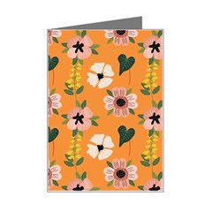 Flower Orange Pattern Floral Mini Greeting Card by Dutashop