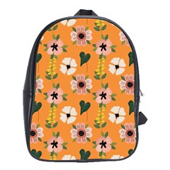 Flower Orange Pattern Floral School Bag (large) by Dutashop