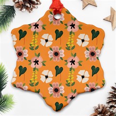 Flower Orange Pattern Floral Snowflake Ornament (two Sides) by Dutashop