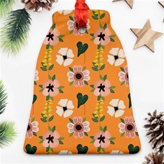 Flower Orange Pattern Floral Bell Ornament (two Sides) by Dutashop