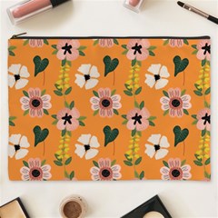 Flower Orange Pattern Floral Cosmetic Bag (xxxl)