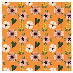 Flower Orange Pattern Floral Wooden Puzzle Square