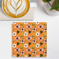 Flower Orange Pattern Floral Uv Print Square Tile Coaster  by Dutashop