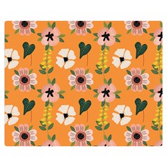 Flower Orange Pattern Floral One Side Premium Plush Fleece Blanket (medium)