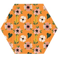 Flower Orange Pattern Floral Wooden Puzzle Hexagon