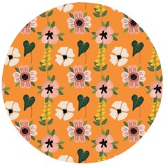 Flower Orange Pattern Floral Wooden Bottle Opener (round)