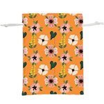 Flower Orange Pattern Floral Lightweight Drawstring Pouch (XL) Back