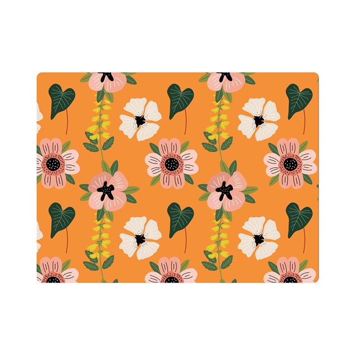 Flower Orange Pattern Floral One Side Premium Plush Fleece Blanket (Mini)