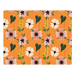 Flower Orange Pattern Floral One Side Premium Plush Fleece Blanket (large) by Dutashop