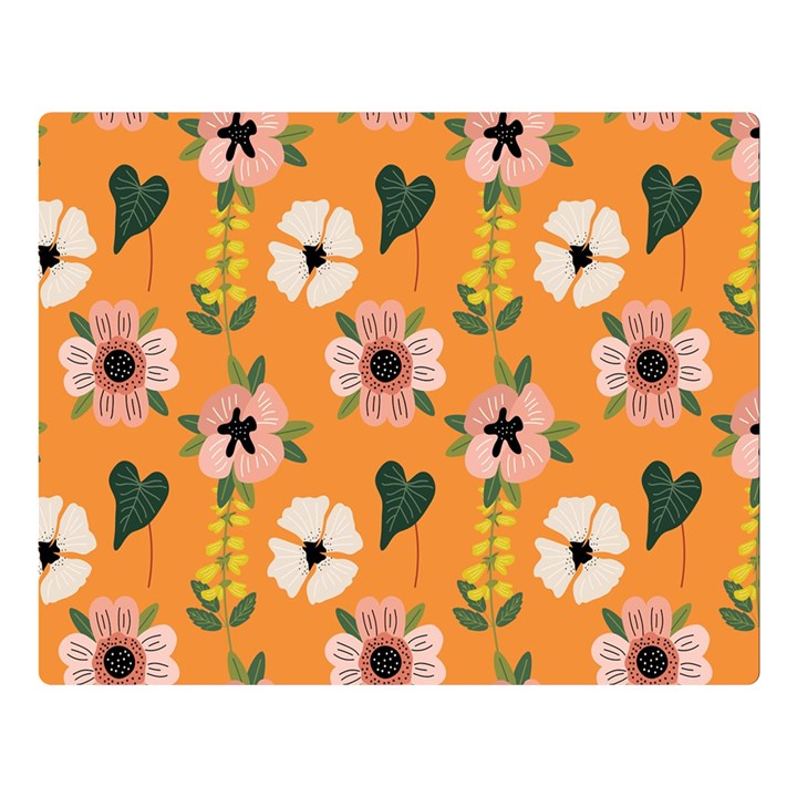 Flower Orange Pattern Floral One Side Premium Plush Fleece Blanket (Large)