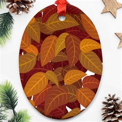 Watercolor Leaves Leaf Orange Ornament (oval) by Jancukart