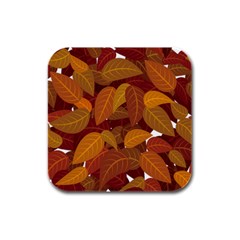 Watercolor Leaves Leaf Orange Rubber Square Coaster (4 Pack)