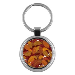 Watercolor Leaves Leaf Orange Key Chain (round) by Jancukart