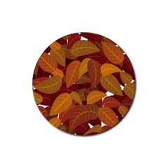 Watercolor Leaves Leaf Orange Rubber Coaster (round)